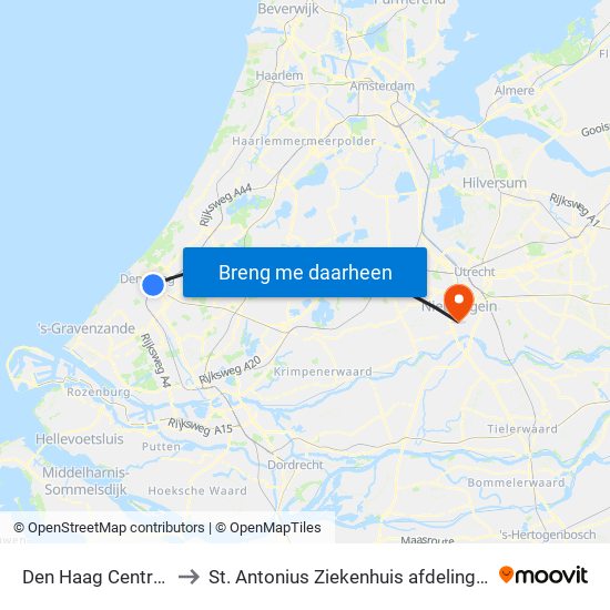 Den Haag Centraal to St. Antonius Ziekenhuis afdeling H2 map