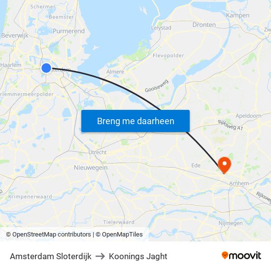 Amsterdam Sloterdijk to Koonings Jaght map
