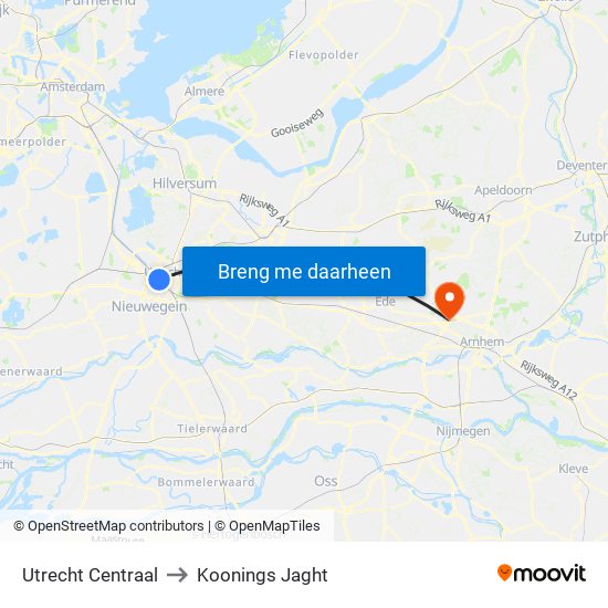 Utrecht Centraal to Koonings Jaght map