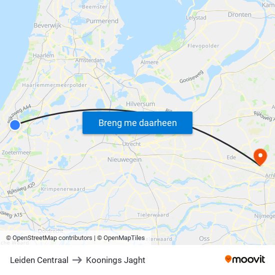Leiden Centraal to Koonings Jaght map