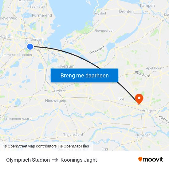 Olympisch Stadion to Koonings Jaght map