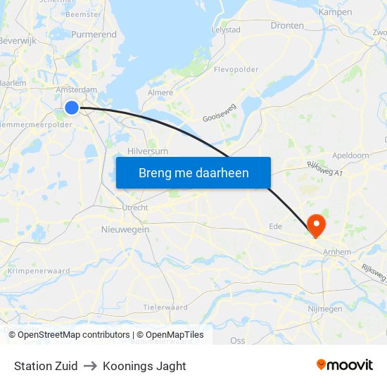 Station Zuid to Koonings Jaght map
