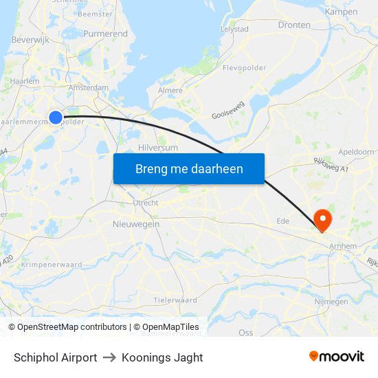 Schiphol Airport to Koonings Jaght map