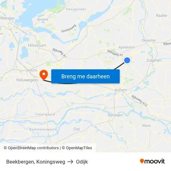 Beekbergen, Koningsweg to Odijk map