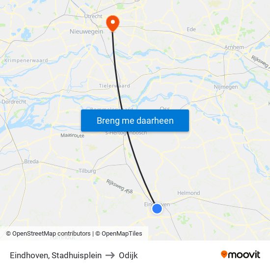 Eindhoven, Stadhuisplein to Odijk map