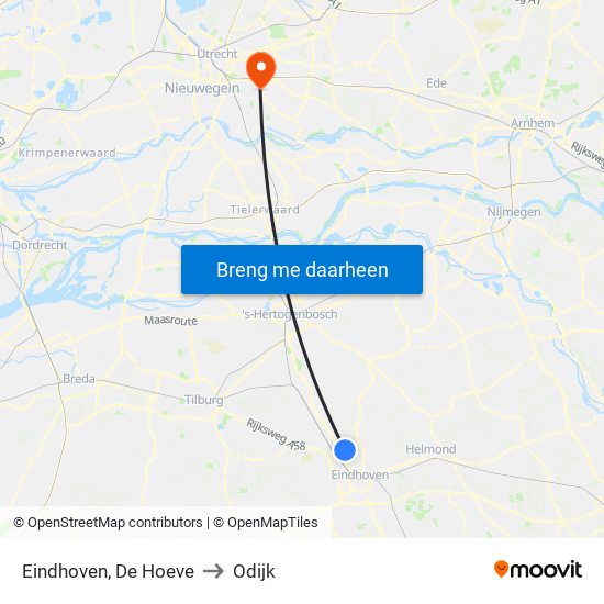 Eindhoven, De Hoeve to Odijk map