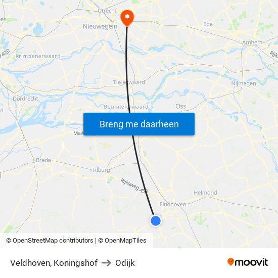 Veldhoven, Koningshof to Odijk map