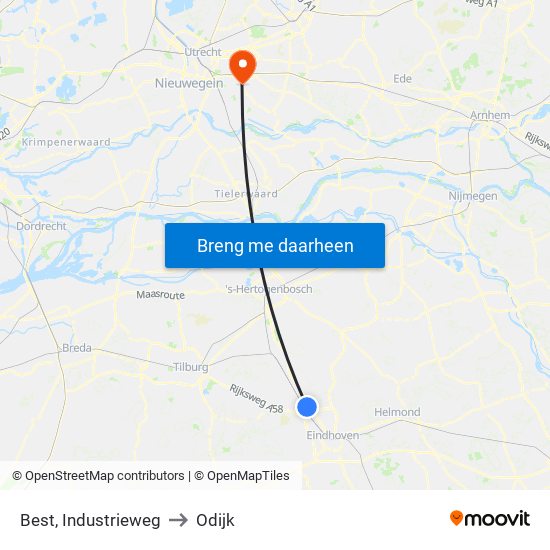 Best, Industrieweg to Odijk map