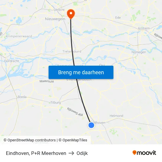 Eindhoven, P+R Meerhoven to Odijk map