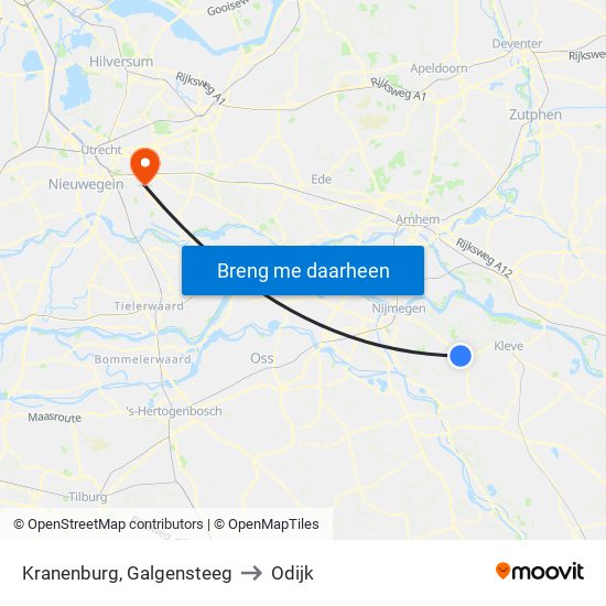 Kranenburg, Galgensteeg to Odijk map