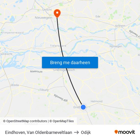 Eindhoven, Van Oldenbarneveltlaan to Odijk map