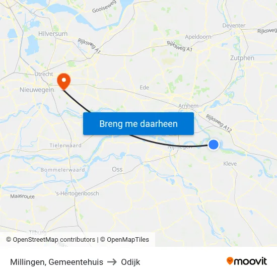 Millingen, Gemeentehuis to Odijk map