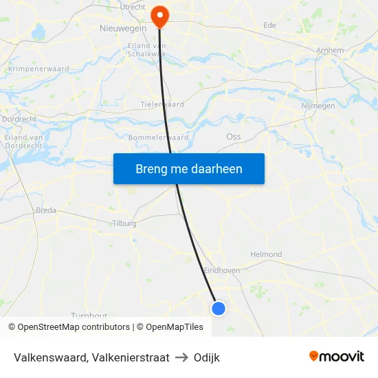 Valkenswaard, Valkenierstraat to Odijk map