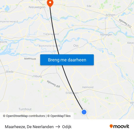 Maarheeze, De Neerlanden to Odijk map
