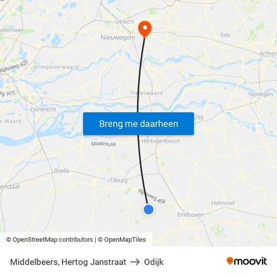 Middelbeers, Hertog Janstraat to Odijk map