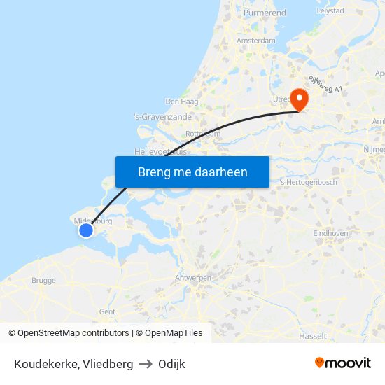 Koudekerke, Vliedberg to Odijk map