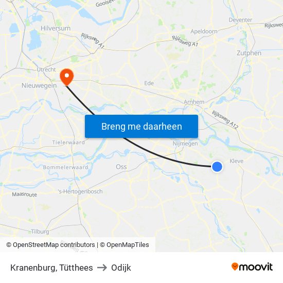 Kranenburg, Tütthees to Odijk map