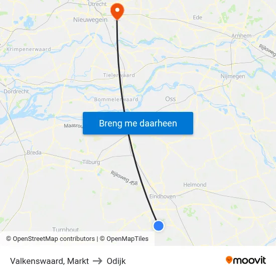 Valkenswaard, Markt to Odijk map