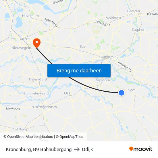 Kranenburg, B9 Bahnübergang to Odijk map