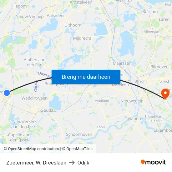 Zoetermeer, W. Dreeslaan to Odijk map