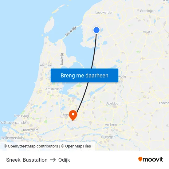 Sneek, Busstation to Odijk map