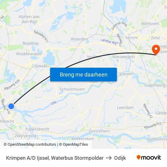 Krimpen A/D Ijssel, Waterbus Stormpolder to Odijk map