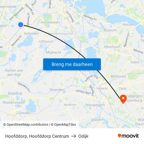 Hoofddorp, Hoofddorp Centrum to Odijk map