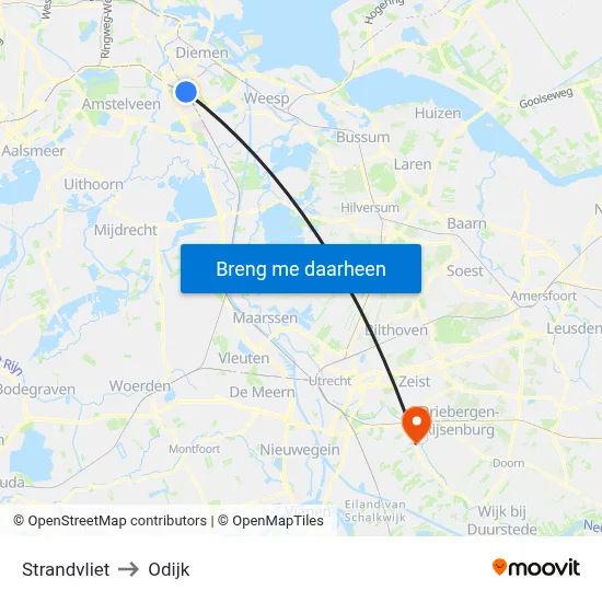 Strandvliet to Odijk map