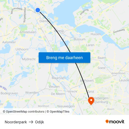 Noorderpark to Odijk map
