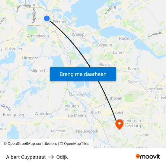Albert Cuypstraat to Odijk map