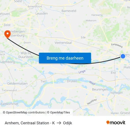 Arnhem, Centraal Station - K to Odijk map
