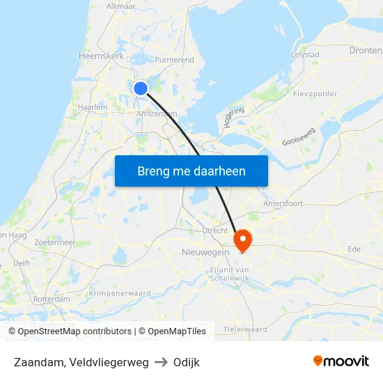 Zaandam, Veldvliegerweg to Odijk map