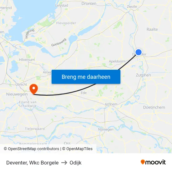 Deventer, Wkc Borgele to Odijk map