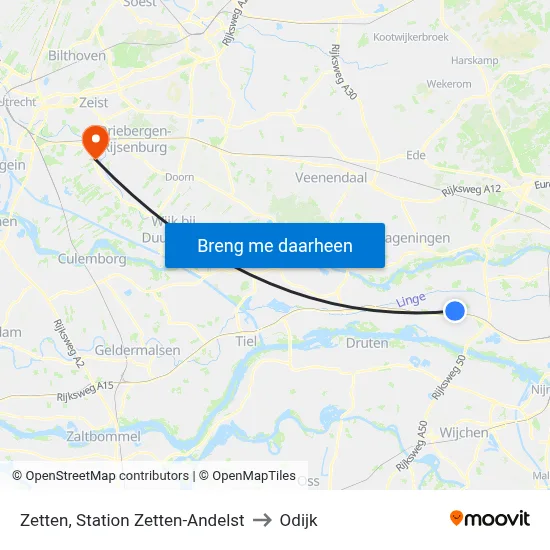 Zetten, Station Zetten-Andelst to Odijk map