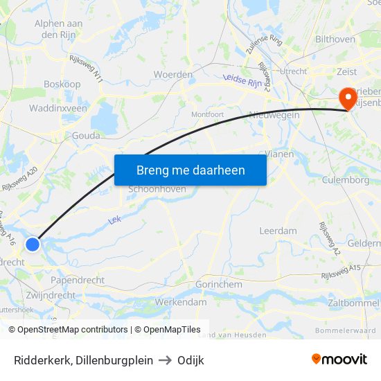 Ridderkerk, Dillenburgplein to Odijk map