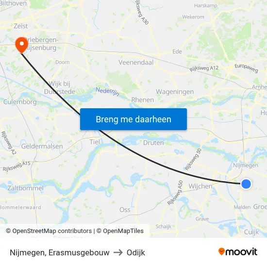 Nijmegen, Erasmusgebouw to Odijk map