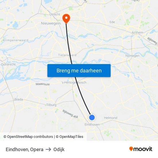 Eindhoven, Opera to Odijk map
