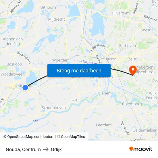 Gouda, Centrum to Odijk map