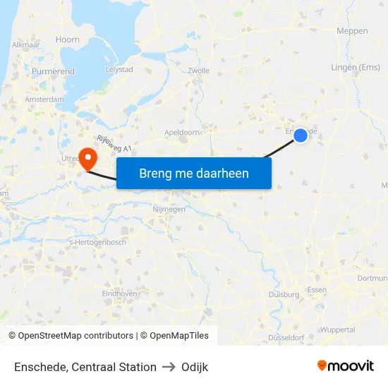 Enschede, Centraal Station to Odijk map