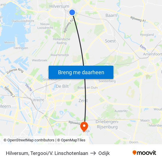 Hilversum, Tergooi/V. Linschotenlaan to Odijk map