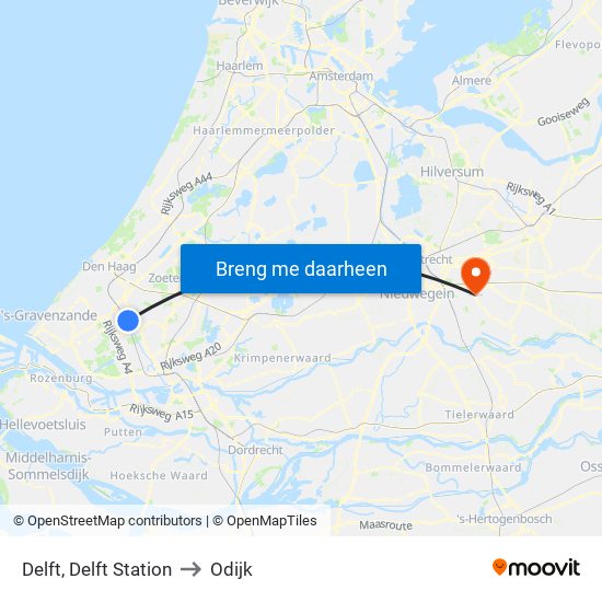 Delft, Delft Station to Odijk map
