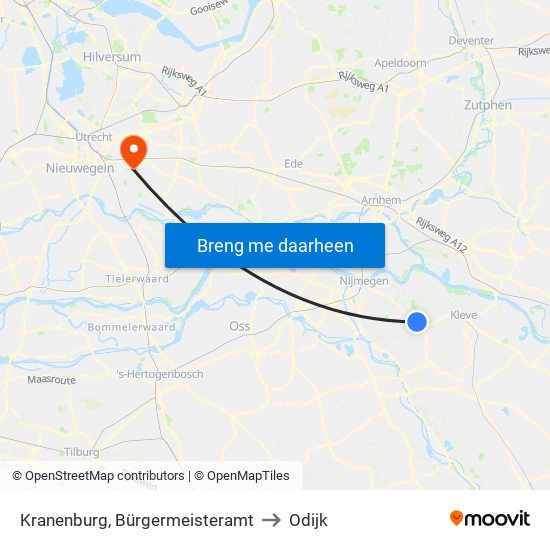 Kranenburg, Bürgermeisteramt to Odijk map
