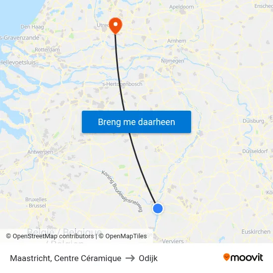 Maastricht, Centre Céramique to Odijk map