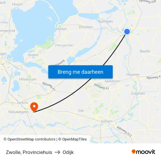 Zwolle, Provinciehuis to Odijk map