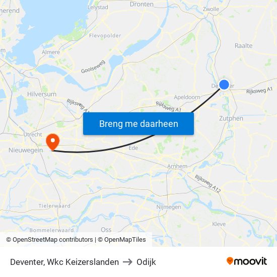 Deventer, Wkc Keizerslanden to Odijk map