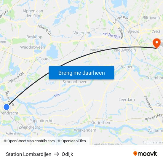 Station Lombardijen to Odijk map