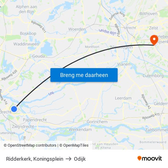 Ridderkerk, Koningsplein to Odijk map