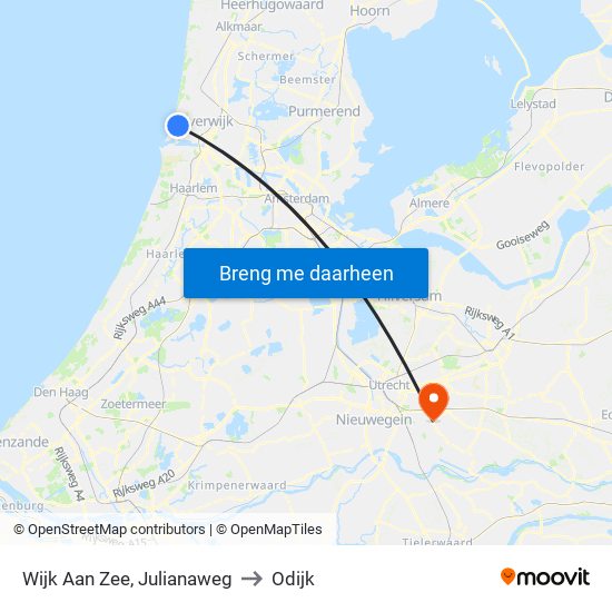 Wijk Aan Zee, Julianaweg to Odijk map