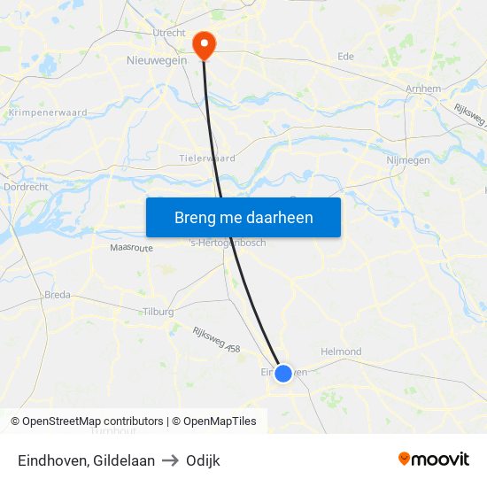 Eindhoven, Gildelaan to Odijk map