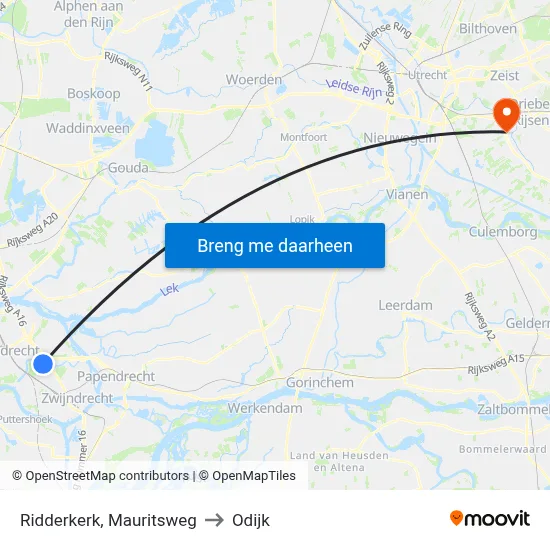 Ridderkerk, Mauritsweg to Odijk map